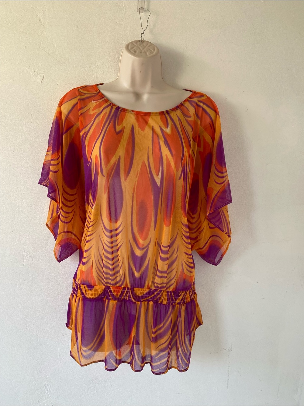 INC International Concepts Orange & Purple Sheer Flutter Tunic
